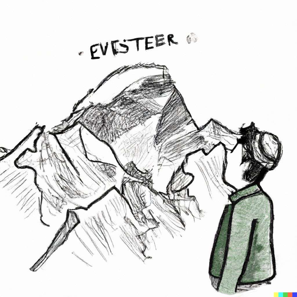 someone gazing at Mount Everest, doodle